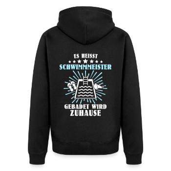Schwimmmeister Bademeister Badmeister - Unisex Premium Bio Zip Hoodie - Schwarz - Hinten - Nico (187cm)