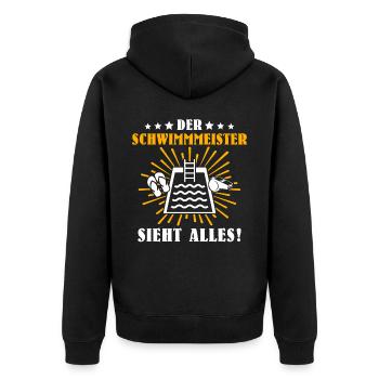 Schwimmmeister Bademeister Badmeister - Unisex Premium Bio Zip Hoodie - Schwarz - Hinten - Nico (187cm)