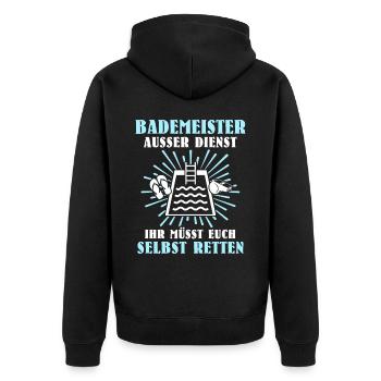 Schwimmmeister Bademeister Badmeister - Unisex Premium Bio Zip Hoodie - Schwarz - Hinten - Nico (187cm)