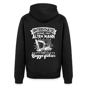 Baggerfahrer Bagger - Unisex Premium Bio Zip Hoodie - Schwarz - Hinten - Nico (187cm)