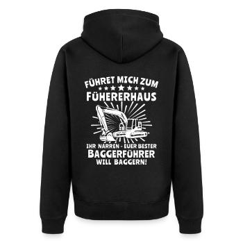 Baggerführer Bagger Baggerfahrer - Unisex Premium Bio Zip Hoodie - Schwarz - Hinten - Nico (187cm)