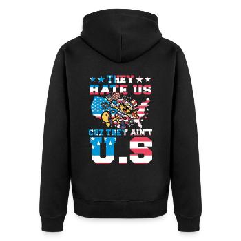 Ils nous détestent parce qu’ils ne sont pas américains. - Veste à capuche bio Premium Unisexe - noir - Dos - Nico (187cm)
