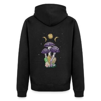 Cottagecore Ästhetischer Pilz Witchy Hippie - Unisex Premium Bio Zip Hoodie - Schwarz - Hinten - Nico (187cm)