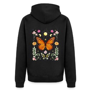 Cottagecore Aesthetic Schmetterling Witchy Celesti - Unisex Premium Bio Zip Hoodie - Schwarz - Hinten - Nico (187cm)