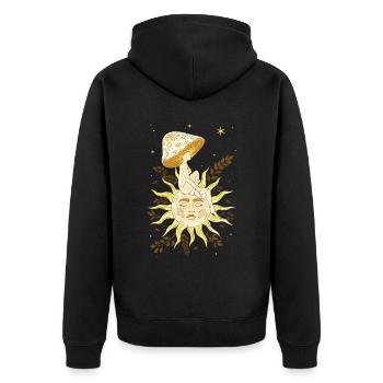 Whimsigoth Cottagecore Mushroom Girl Sun Witchy - Unisex Premium Bio Zip Hoodie - Schwarz - Hinten - Nico (187cm)