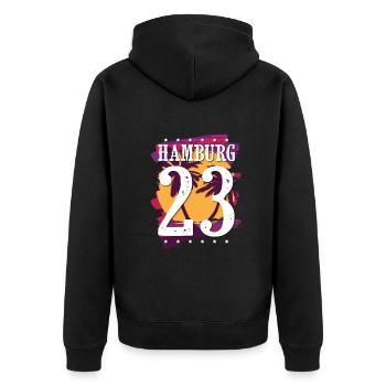 Hambourg 23 Maillot 2023 - Veste à capuche bio Premium Unisexe - noir - Dos - Nico (187cm)