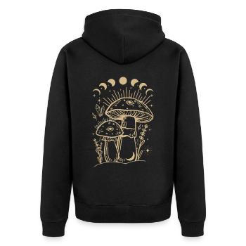 Boho Pilze Cottage Core Aesthetic Goblincore - Unisex Premium Bio Zip Hoodie - Schwarz - Hinten - Nico (187cm)