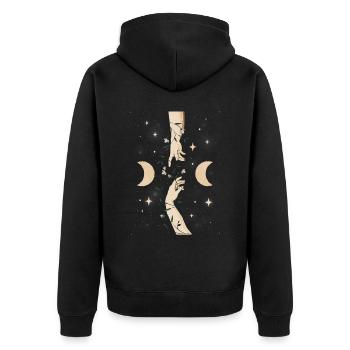 Hexenhafte Erschaffung von Adam Bohemian Celestial - Unisex Premium Bio Zip Hoodie - Schwarz - Hinten - Nico (187cm)