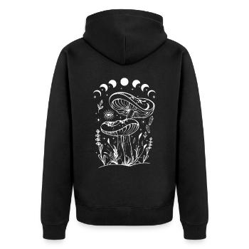 Boho Mushrooms Cottage Core Aesthetic Goblincore - Unisex Premium Organic Zip Hoodie - black - Back - Nico (187cm)