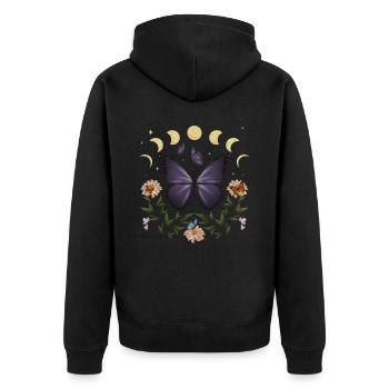 Cottagecore Monarch Butterfly Flowers Moon Phase - Unisex Premium Organic Zip Hoodie - black - Back - Nico (187cm)