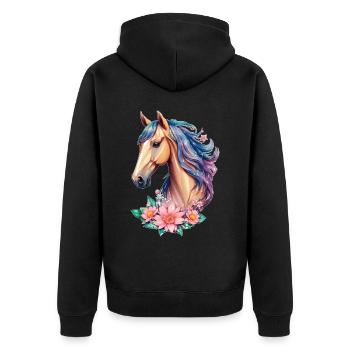 Blumen Pferd für Mädchen in Pastell Farbtönen - Unisex Premium Bio Zip Hoodie - Schwarz - Hinten - Nico (187cm)