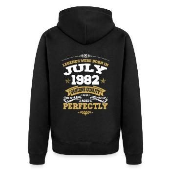 Vintage Aged To Perfection Juli 1982 - Unisex Premium Bio Zip Hoodie - Schwarz - Hinten - Nico (187cm)