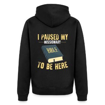 Mormon LDS Missionary - Unisex Premium Organic Zip Hoodie - black - Back - Nico (187cm)