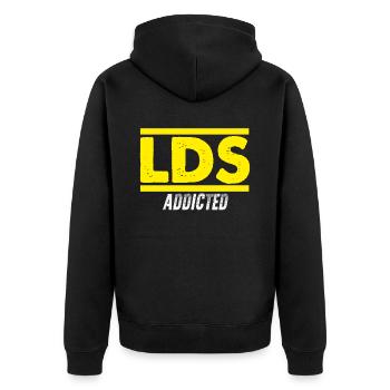 Lustiger Mormonen-Heilige der Letzten Tage Mission - Unisex Premium Bio Zip Hoodie - Schwarz - Hinten - Nico (187cm)