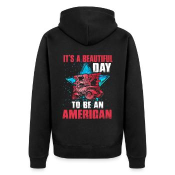 It's a beautiful day to be an American 4. Juli - Unisex Premium Bio Zip Hoodie - Schwarz - Hinten - Nico (187cm)