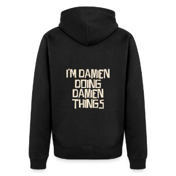 I'm Damien doing Damien things - Unisex Premium Organic Zip Hoodie - black - Back - Nico (187cm)