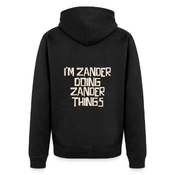 I'm Zander doing Zander things - Unisex Premium Bio Zip Hoodie - Schwarz - Hinten - Nico (187cm)