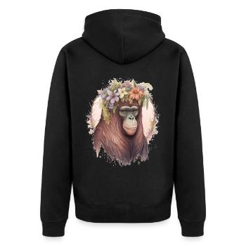 Cute Orangutan Flower Crown Monkey Lover - Unisex Premium Organic Zip Hoodie - black - Back - Nico (187cm)