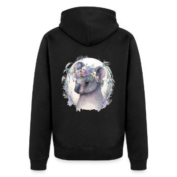 Cute Koala Bear Flower Crown Floral Koala Lover - Unisex Premium Bio Zip Hoodie - Schwarz - Hinten - Nico (187cm)