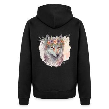 Aquarelle Artistique Fleur de Loup Couronne Floral Anima - Veste à capuche bio Premium Unisexe - noir - Dos - Nico (187cm)