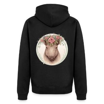 Mignon Sanglier Aquarelle Fleur Couronne Animal Love - Veste à capuche bio Premium Unisexe - noir - Dos - Nico (187cm)