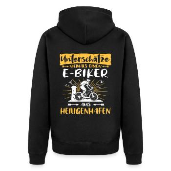 Ebike Heiligenhafen Ebiking Heiligenhafener - Unisex Premium Bio Zip Hoodie - Schwarz - Hinten - Nico (187cm)