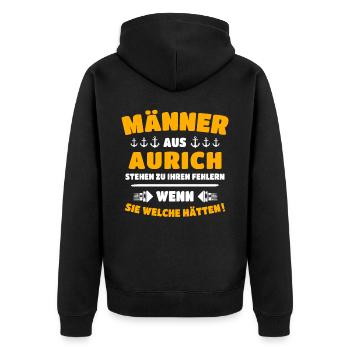 Aurich Mann Auricher Männer - Unisex Premium Bio Zip Hoodie - Schwarz - Hinten - Nico (187cm)