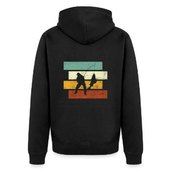 Fishing Retro - Unisex Premium Organic Zip Hoodie - black - Back - Nico (187cm)