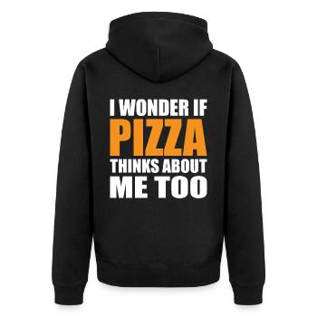 Ob Pizza Auch An Mich Denkt Pizza-Food-Liebhaber - Unisex Premium Bio Zip Hoodie - Schwarz - Hinten - Nico (187cm)