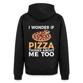 Ob Pizza Auch An Mich Denkt Pizza-Food-Liebhaber - Unisex Premium Bio Zip Hoodie - Schwarz - Hinten - Nico (187cm)