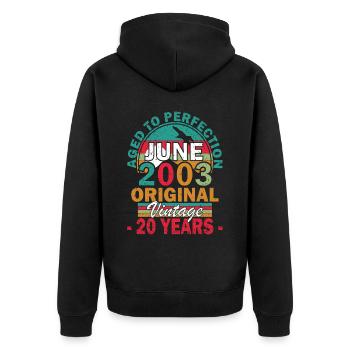 2003 Juni 2003 Jubiläum Juni 2003 Juni - Unisex Premium Bio Zip Hoodie - Schwarz - Hinten - Nico (187cm)