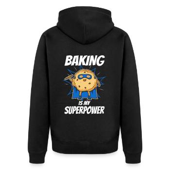 Baking is my Superpower, Biscuit - Unisex Premium Organic Zip Hoodie - black - Back - Nico (187cm)