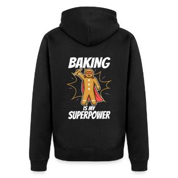Baking is my Superpower, Lebkuchen - Unisex Premium Bio Zip Hoodie - Schwarz - Hinten - Nico (187cm)
