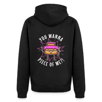 You wanna piece of me, Torte - Unisex Premium Bio Zip Hoodie - Schwarz - Hinten - Nico (187cm)