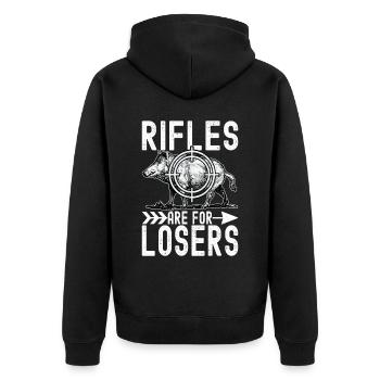 Jäger Wildschwein Jagen - Unisex Premium Bio Zip Hoodie - Schwarz - Hinten - Nico (187cm)