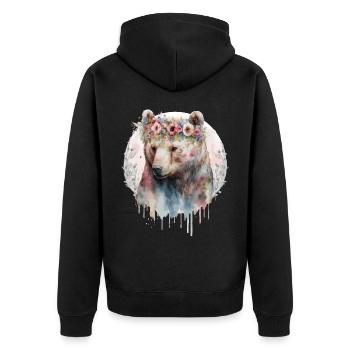 Aquarelle artistique Grizzly Bear Fleur Couronne Boho - Veste à capuche bio Premium Unisexe - noir - Dos - Nico (187cm)