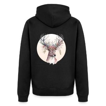 Watercolor Deer Flower Crown Floral Fawn Animal Lo - Unisex Premium Bio Zip Hoodie - Schwarz - Hinten - Nico (187cm)