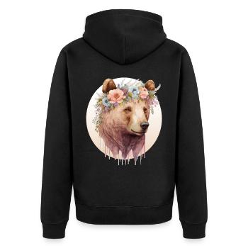 Watercolor Brown Bear Grizzly Flower Crown Wild An - Unisex Premium Organic Zip Hoodie - black - Back - Nico (187cm)