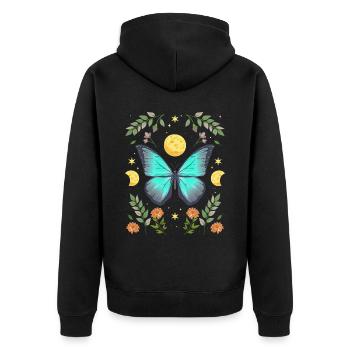 Cottagecore Monarch Butterfly Flowers Moon - Unisex Premium Organic Zip Hoodie - black - Back - Nico (187cm)