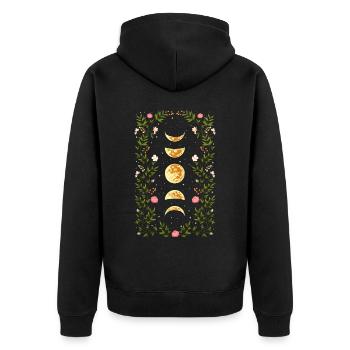 Cottagecore Witchy Vintage Mondphasen Blumen - Unisex Premium Bio Zip Hoodie - Schwarz - Hinten - Nico (187cm)