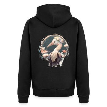 Cute Stork Bird Flower Crown Floral Birds - Unisex Premium Bio Zip Hoodie - Schwarz - Hinten - Nico (187cm)