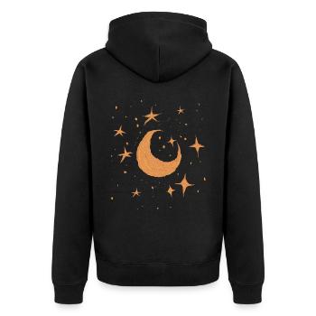 Celestial Witchy Vintage Halbmond Sterne - Unisex Premium Bio Zip Hoodie - Schwarz - Hinten - Nico (187cm)