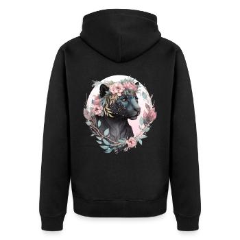 Floral Black Leopard Watercolor Flower Crown Graph - Unisex Premium Bio Zip Hoodie - Schwarz - Hinten - Nico (187cm)