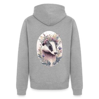 Mignon Miel Blaireau Fleur Couronne Floral Aquarelle A - Veste à capuche bio Premium Unisexe - gris chiné - Dos - Nico (187cm)