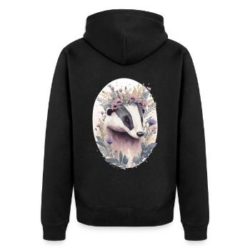Mignon Miel Blaireau Fleur Couronne Floral Aquarelle A - Veste à capuche bio Premium Unisexe - noir - Dos - Nico (187cm)