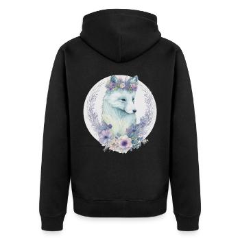 Fleur de renard arctique mignon Couronne Floral Aquarelle Ani - Veste à capuche bio Premium Unisexe - noir - Dos - Nico (187cm)