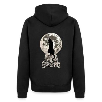 Whimsigoth Halloween Cat Skull Full Moon Gothic - Unisex Premium Organic Zip Hoodie - black - Back - Nico (187cm)