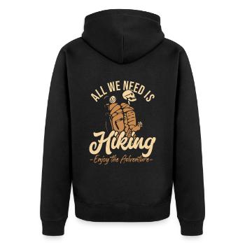 Hiking Enjoy The Adventure Trekking Bergwandern - Unisex Premium Bio Zip Hoodie - Schwarz - Hinten - Nico (187cm)