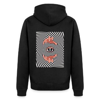 Weirdcore Ästhetische Optische Illusion Totenkopf - Unisex Premium Bio Zip Hoodie - Schwarz - Hinten - Nico (187cm)