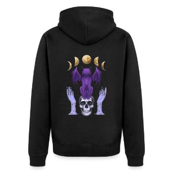 Pastell Goth Katze Totenkopf Kerzen Mondphasen - Unisex Premium Bio Zip Hoodie - Schwarz - Hinten - Nico (187cm)